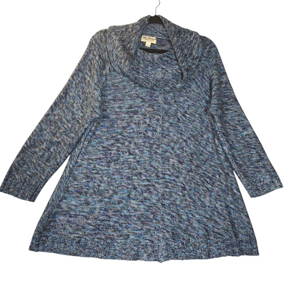 Norm Thompson Womens Large Knit Sweater Cowl Neck Blue Stretch Winter Vacation - Picture 1 of 11
